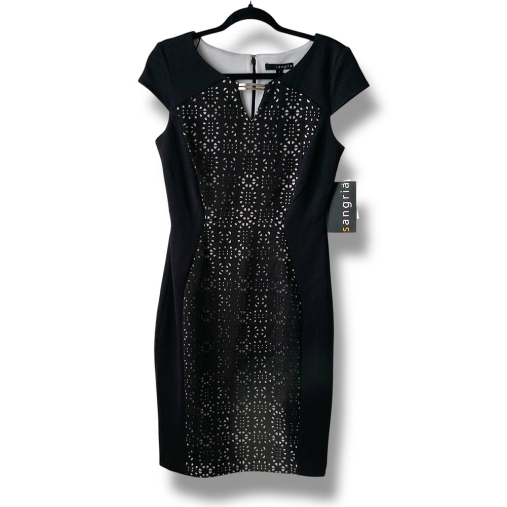 NWT SIGNATURE by SANGRIA Patterned Midi Dress Scuba Office Black White Size 4